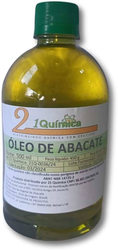 Óleo de Abacate 500ml 100% Puro Extrema Hidratação Pele e Cabelo - 21 Química