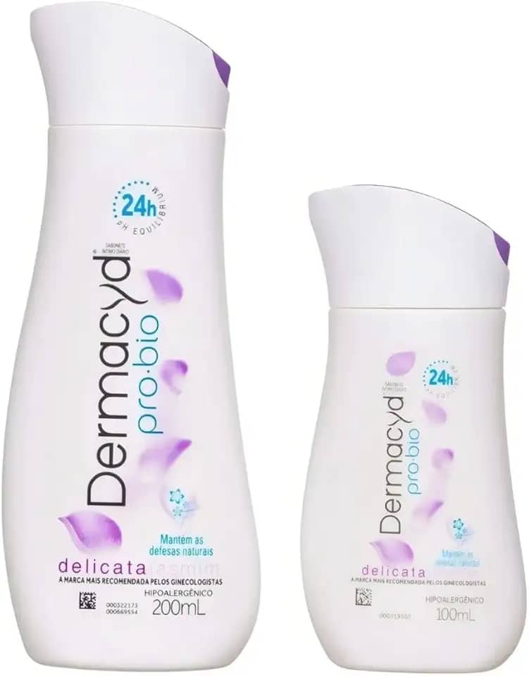 Sabonete Íntimo Dermacyd Delicata Jasmim Kit com Duas Unidades 200ml + 100ml Contra Maus Odores Equilibra o pH, Proteção 24 horas