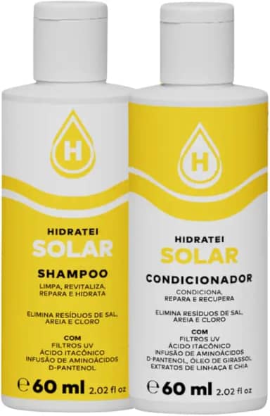 Kit Shampoo e Condicionador Solar Hidratei 60ml cada - Travel Size - Protege os Fios com Ação UV