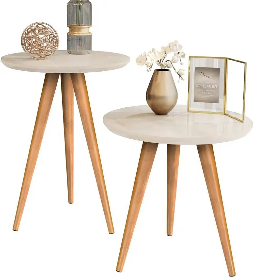 Kit Mesa Apoio e Lateral de Sofá Retrô Classic com 3 Pernas Decoração (Off White)