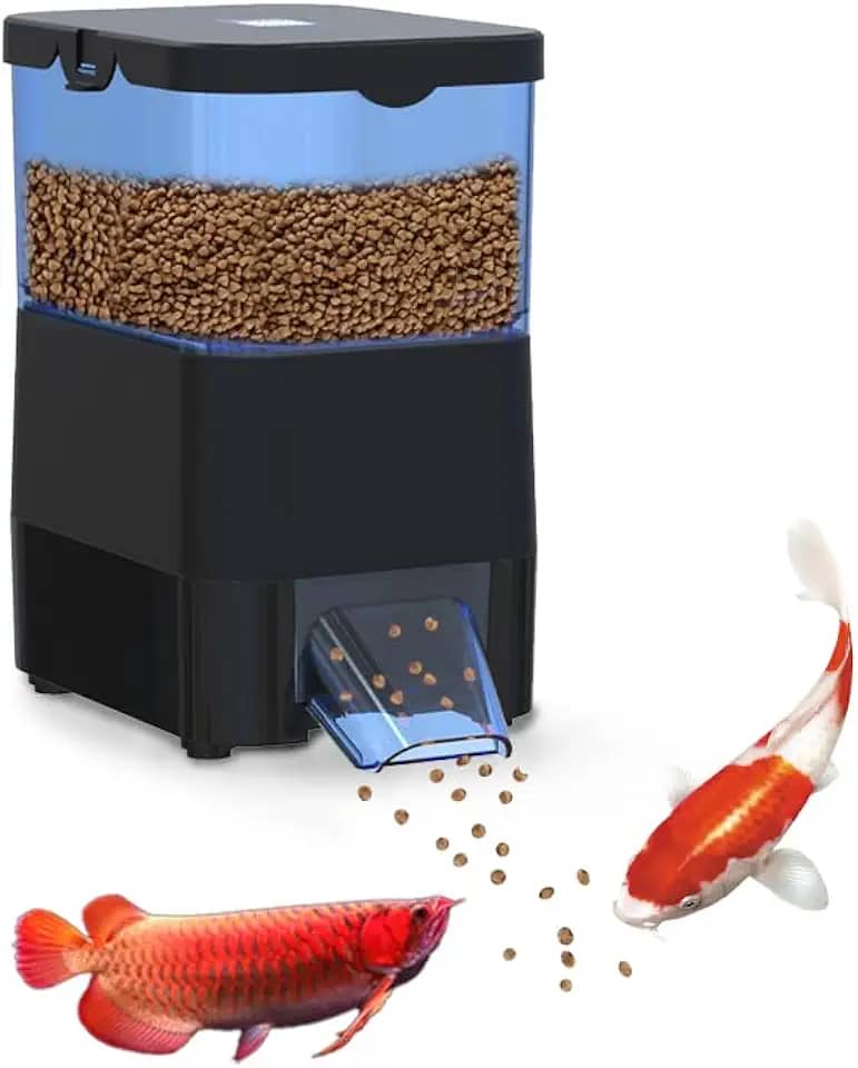 Alimentador Automático de Peixes para Lago - Design à Prova de Tombos Alimentação Precisa, Alimentador Externo para Peixes Koi, Display LCD de 2,8 L
