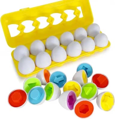 Brinquedo Educativo Divertido Montessori Infantil Caixa de Ovos De Encaixar Formas Geométricas e Cores (Caixa com 12 unidades)