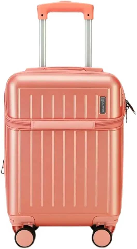 Mala de Viagem de Bordo 8Kg Zíper EXPANSÍVEL Padrão ANAC Rígida Rodas duplas 360° Porta Copo Cadeado AntiFurto Resistente Espaçosa Entrada USB (Rosa)