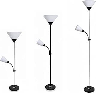 Luminária de Chão com Abajur Duplo Articulado para Leitura – Design Moderno, Base Metálica Estável, Soquete E27 Bivolt – Ideal para Quarto, Sala e Escritório (PRETO)