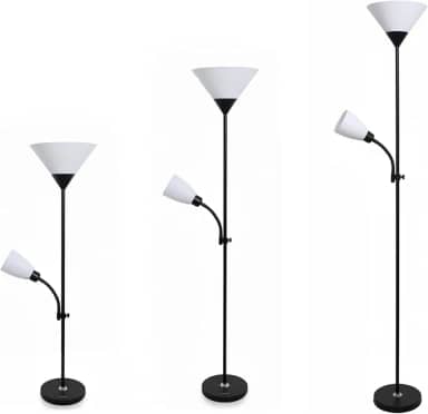 Luminária de Chão com Abajur Duplo Articulado para Leitura – Design Moderno, Base Metálica Estável, Soquete E27 Bivolt – Ideal para Quarto, Sala e Escritório (PRETO)