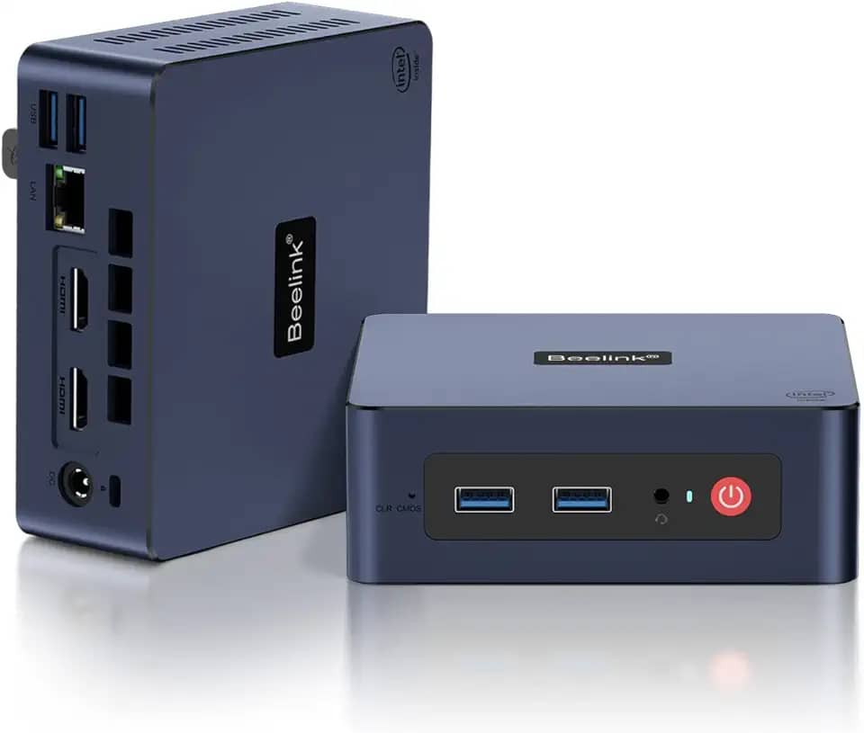 Beelink Mini PC, MiniS com processador de 11ª geração N5095, 8GB DDR4 256GB SSD, mini computadores desktop, suporte para computador pequeno HDMI 2.0 4K UHD/WiFi5/BT4.0/Gigabit Ethernet