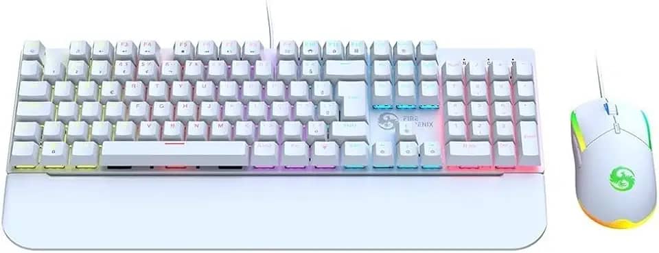 Kit Teclado Mouse Mecânico Abnt2 Gamer Led Rgb Iluminado Branco