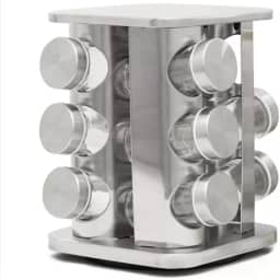 Porta Condimentos Giratório Inox Quadrado 12 Potes Vidro- ZHEN KANG