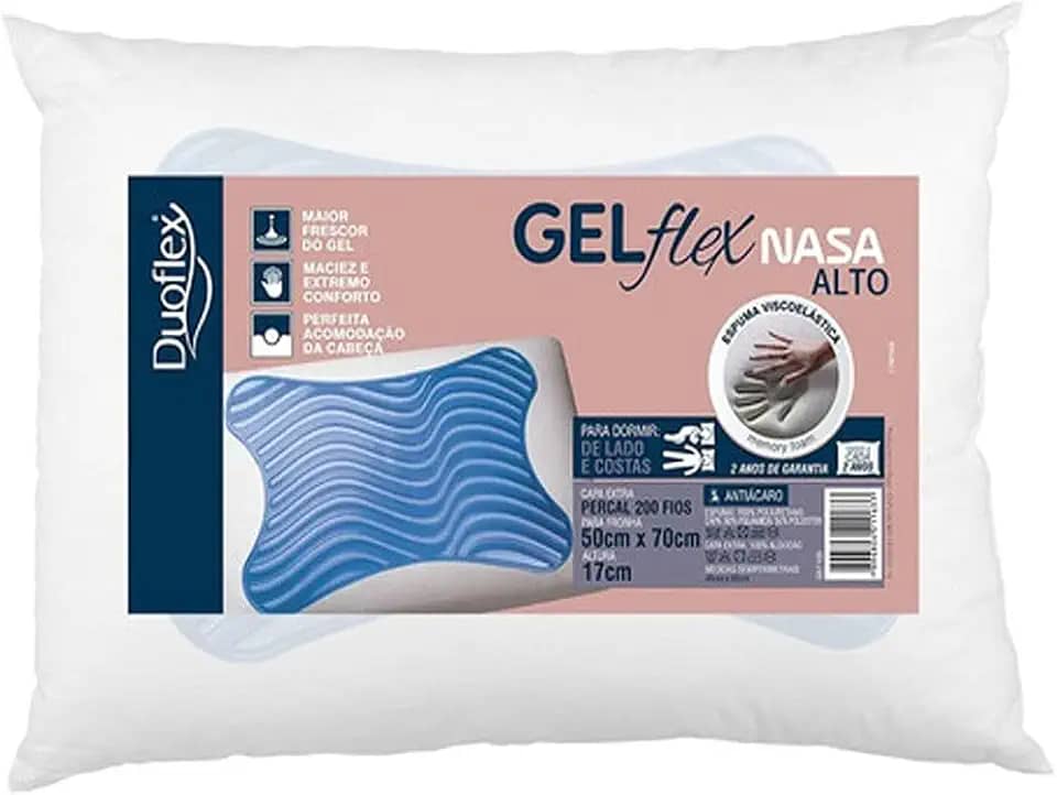 Travesseiro Gelflex Nasa Alto Duoflex Branco Para fronha 50 cmx70 cm Espuma e gel 100% poliuretano