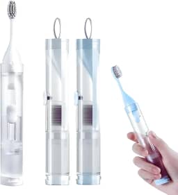 Escova de Dentes para Viagem, Escola, Trabalho com Recipiente de Pasta de Dente Embutido Portátil Maior Alcance para Limpeza Efetiva de Dentes e Gengivas Sensíveis com Cerdas Macias Prático