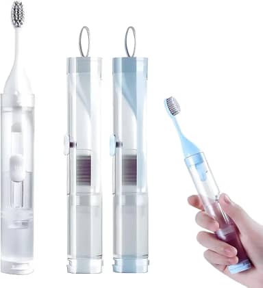 Escova de Dentes para Viagem, Escola, Trabalho com Recipiente de Pasta de Dente Embutido Portátil Maior Alcance para Limpeza Efetiva de Dentes e Gengivas Sensíveis com Cerdas Macias Prático
