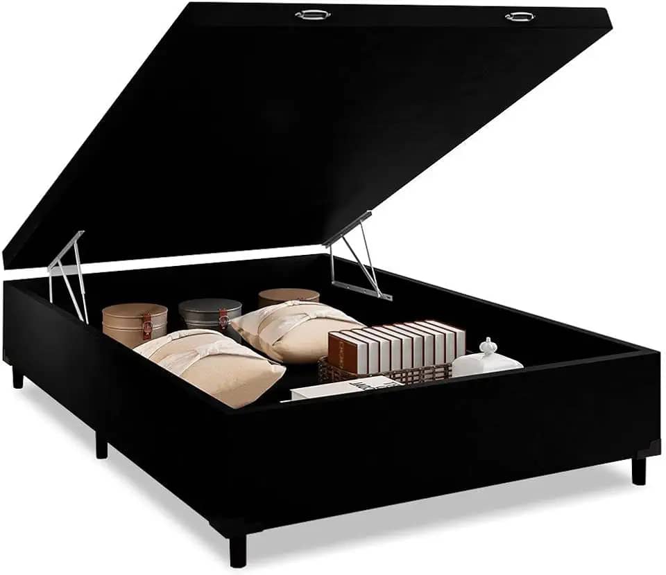 Cama Box Baú Casal Preto com Pistão a gás - 138x188
