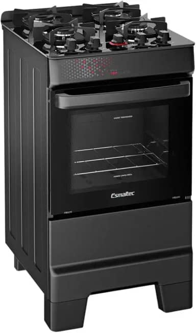 Fogão Esmaltec Ideal Top Glass 4 Bocas Automático Mesa de Vidro Preto Bivolt