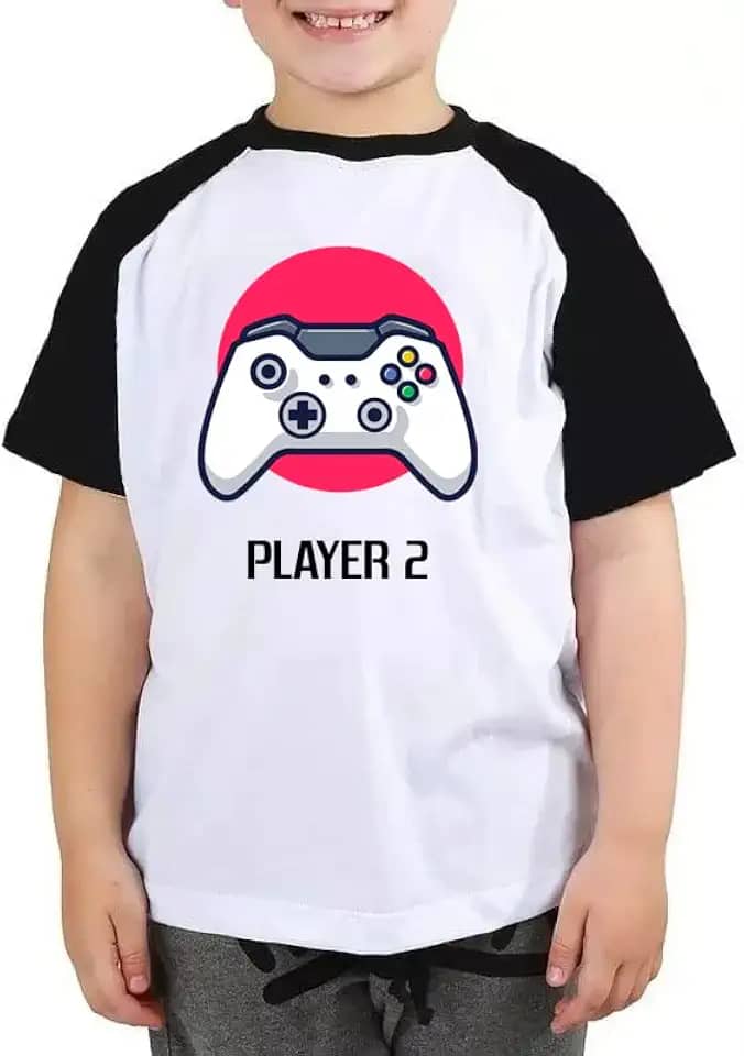 Camiseta infantil player 2 camisa blusa gamer geek jogos fun