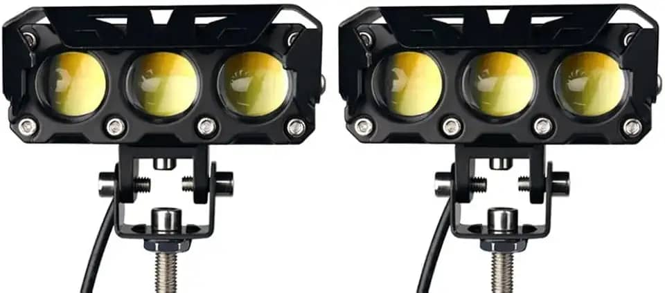 Par Farol Milha Moto Led Auxiliar 120W 18000LM Neblina Lampada Lente Auxiliar Três Lentes Luz De Cor Dupla