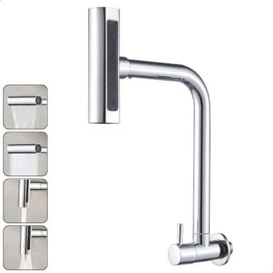 Torneira Gourmet Inox 4 Jatos Cozinha SOFTINOX – Giratória 360°, Instalação em Bancada/Parede, Diversas Cores, 1/4 de Volta, Funções (Cascata, Chuveirinho, Spray e Concentrado) (Parede, Cromada)