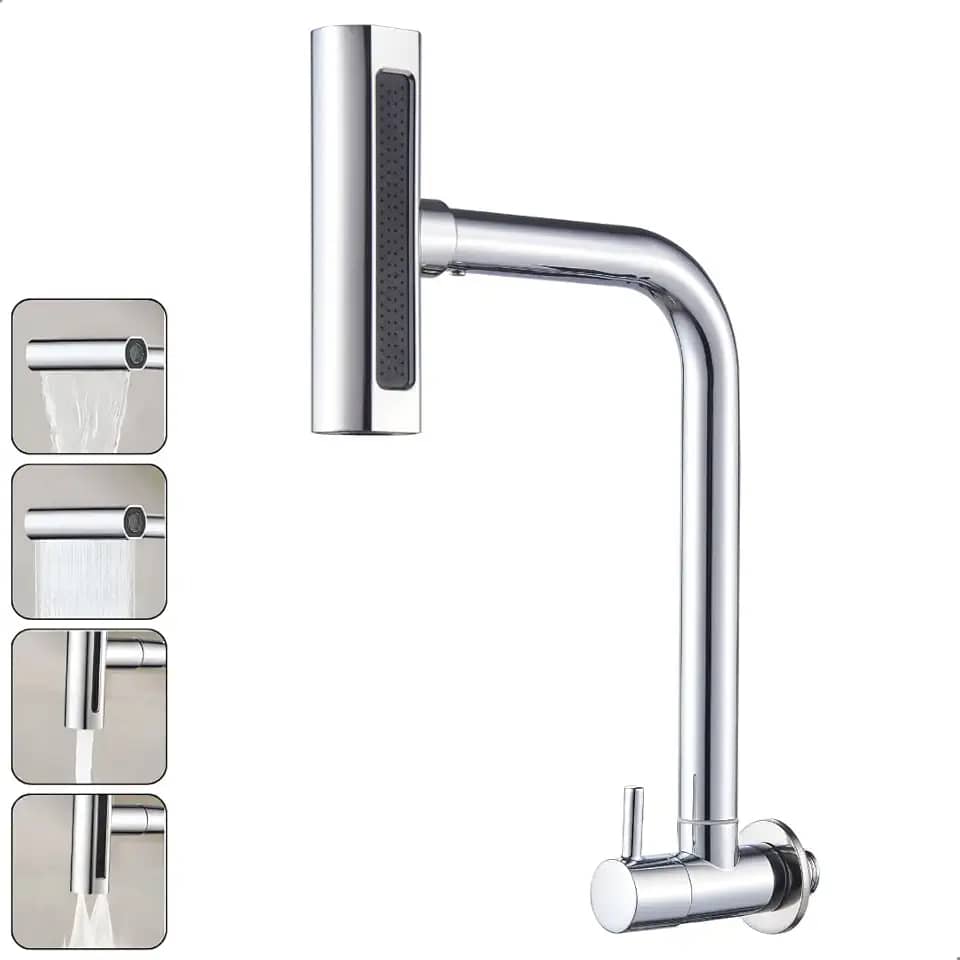 Torneira Gourmet Inox 4 Jatos Cozinha SOFTINOX – Giratória 360°, Instalação em Bancada/Parede, Diversas Cores, 1/4 de Volta, Funções (Cascata, Chuveirinho, Spray e Concentrado) (Parede, Cromada)