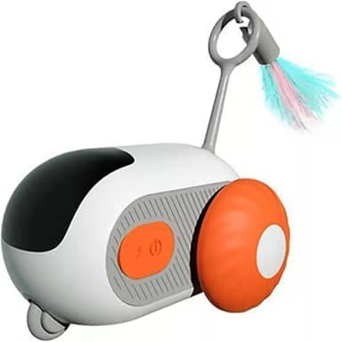 Rota da Bola® - Brinquedo Interativo para Gatos com Controle Remoto — Carrinho Automático com Pena, Bateria Recarregável, Modos Manual e Automático, Estimula Instinto de Caça e Exercício (LARANJA)