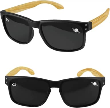 oculos sol infantil proteção uv preto madeira praia + case resistente casual social verão