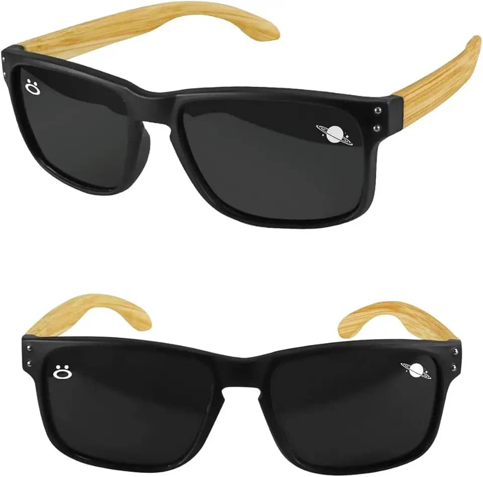 oculos sol infantil proteção uv preto madeira praia + case resistente casual social verão