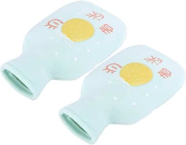 ZJchao Flanela de Borracha Dos Desenhos Animados Garrafa de água Quente Engrossado Portátil Saco de água Quente para Terapia de Alívio da Dor No Inverno 350ml Verde 2 Peças