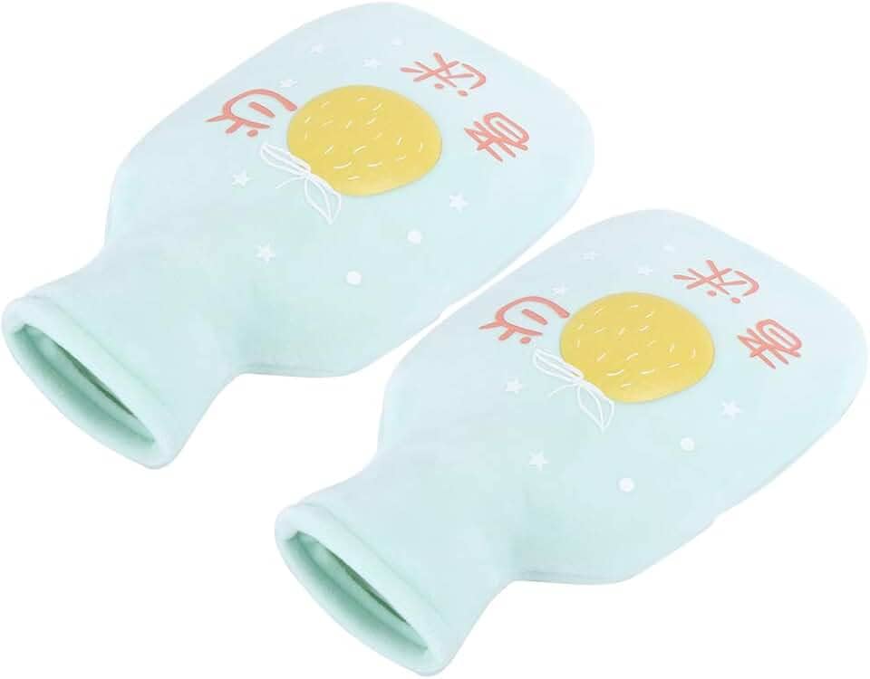 ZJchao Flanela de Borracha Dos Desenhos Animados Garrafa de água Quente Engrossado Portátil Saco de água Quente para Terapia de Alívio da Dor No Inverno 350ml Verde 2 Peças