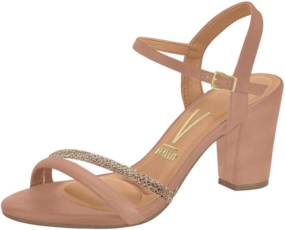Sandália Feminina Salto Bloco Strass Vizzano Original Confortável