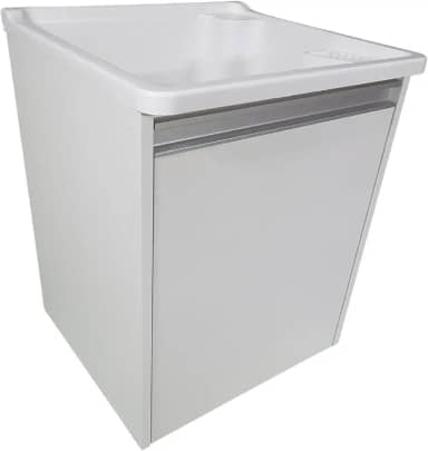 Tanque de Lavanderia 26l Plastico + Gabinete MDF Suspenso de Parede Pequeno (Branco)