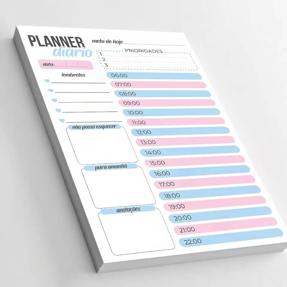 Bloco Planejamento Diário com 50 folhas - Planner diário (Azul e Rosa)