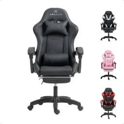 Cadeira Gamer Escritório Arcalli Ergonômica Profissional Descanso de Pernas (Preto)