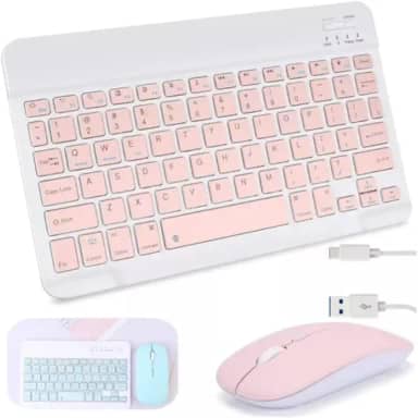 VITX Kit Teclado E Mouse Sem Fio Bluetooth Colorido Para Tablet Pc iPad (Rosa)