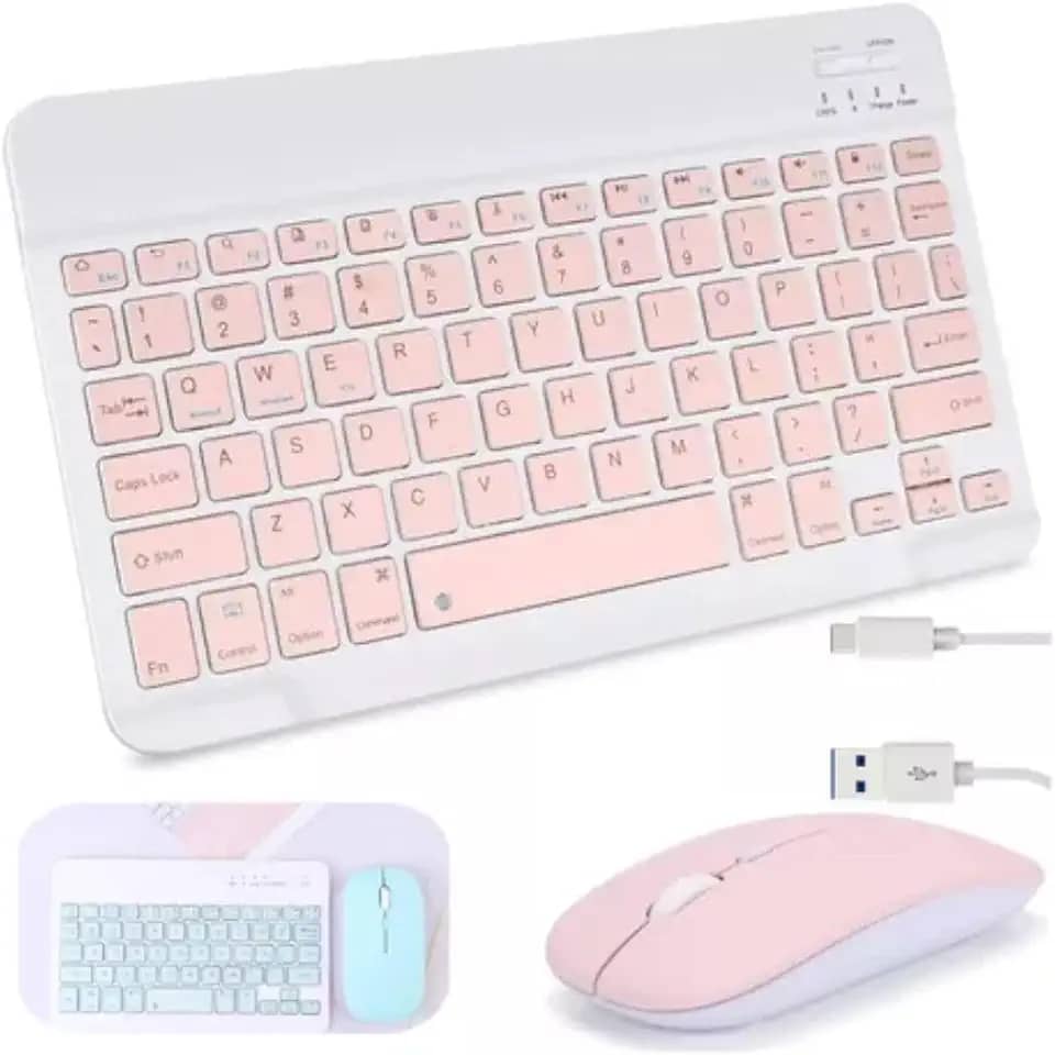 VITX Kit Teclado E Mouse Sem Fio Bluetooth Colorido Para Tablet Pc iPad (Rosa)