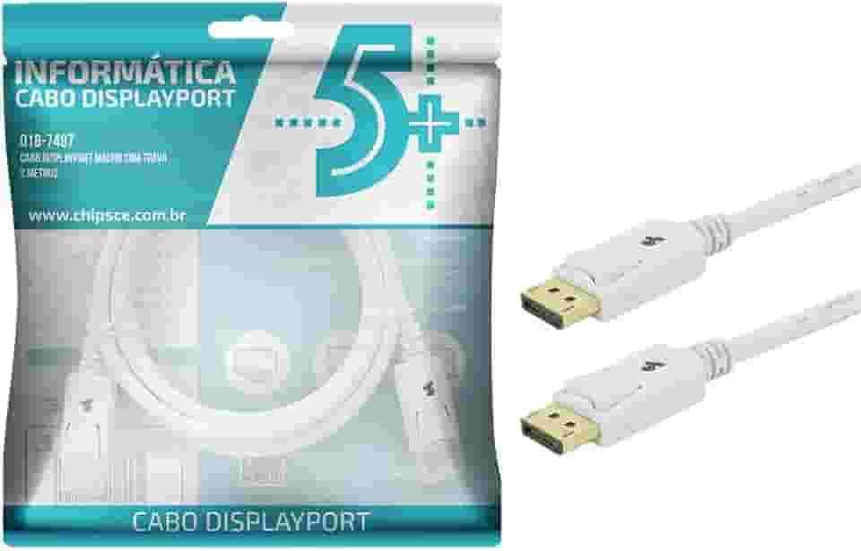 5+ Cabo Displayport + Displayport 1.2 - Branco - 2M - com Trava