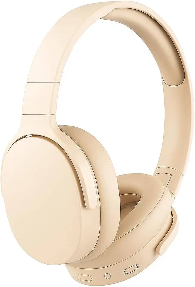 Fone de Ouvido Bluetooth 5.3 Headphone On-ear Sem Fio Fone Para Academia e Corridas, com Cancelamento de Ruído Dobrável com microfone Integrado PREMIUM (Bege)