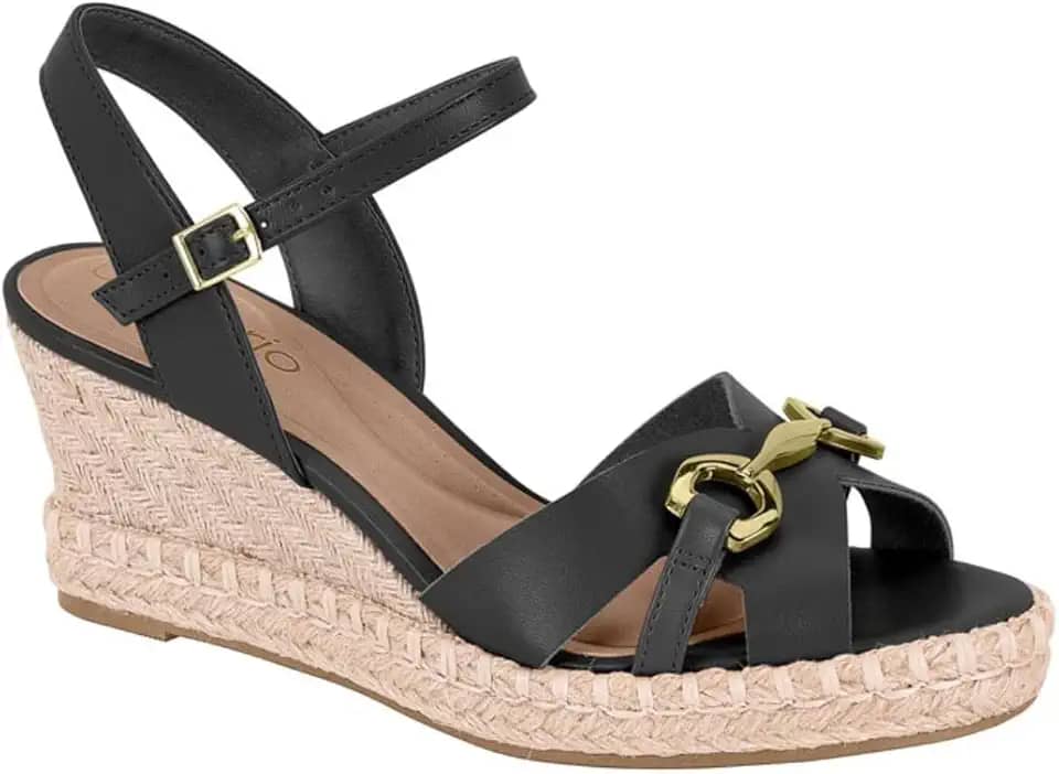 Sandália Feminina Beira Rio – Anabela Napa, Cor Preto, Confortável e Moderna