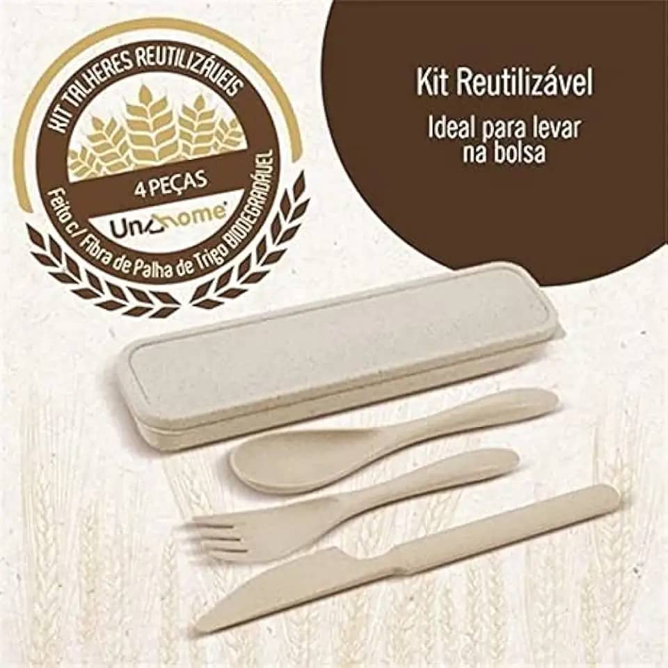 Kit Talheres Reutilizáveis c/Estojo Feito c/Fibra de Palha de Trigo Biodegradável Ideal Levar na Bolsa - 145823