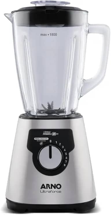 Liquidificador Arno Ultraforce 1400W LN92, Inox, com 6 Lâminas Powelix Pro, Jarra de Vidro de 2.2L, Resistente a Choque Térmico e Tecnologia Limpa Fácil, 110V