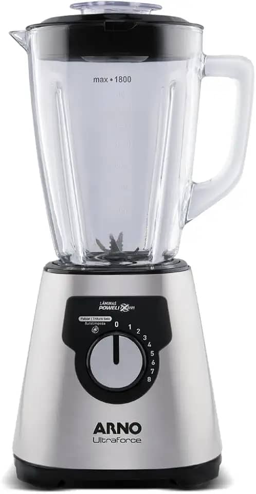 Liquidificador Arno Ultraforce 1400W LN92, Inox, com 6 Lâminas Powelix Pro, Jarra de Vidro de 2.2L, Resistente a Choque Térmico e Tecnologia Limpa Fácil, 110V