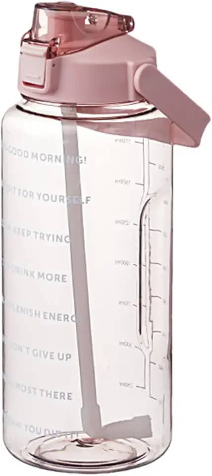 mewmewcat Garrafa de água 2L com marcador e canudo Garrafa de água de grande capacidade com alça Jarro de água à prova de vazamento reutilizável para caminhadas viagens esportes ao ar livre academia f