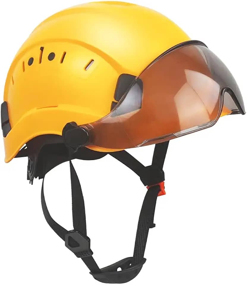 Capacete rígido de segurança SMASYS - Capacete de escalada ABS ajustável, suspensão de 6 pontos, perfeito para construção e escalada, SSS-007YS, Y-Smoked Visor