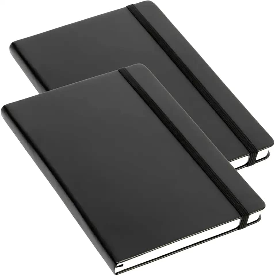 Kit 2 Caderneta Para Anotações Capa Dura Pautada ou Sem Pauta com Elastico A5 80 Folhas Marca CALMFY (Mesclado)