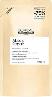 L'Oréal Professionnel Serie Expert Absolut Repair, Shampoo Reconstrutor para Cabelos Danificados e Finos Refil com Quinoa Dourada, Reparação Profunda e Brilho Intenso 240ml