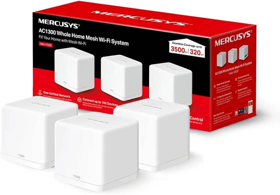 MERCUSYS Halo H30G (3-PACK) - Sistema Wi-Fi Mesh AC1300 para toda a casa, 2 portas Gigabit 10/100/1000 Mbps, cobertura de até 320 m², configuração fácil de aplicativo
