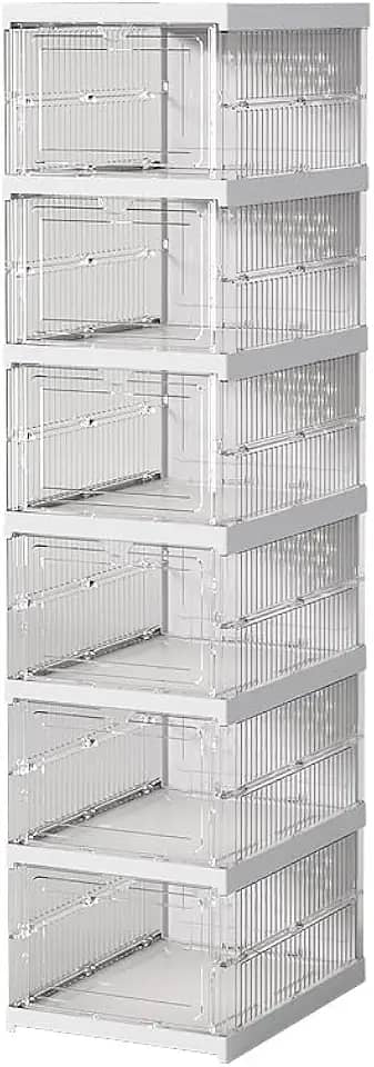 ONAIL Grande caixa de armazenamento de sapatos, sapateira dobrável de 6 camadas com porta transparente, recipientes de plástico para exibição de tênis, organizador de sapatos empilhável para armário,