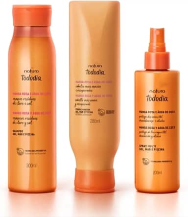 Todo.dia Manga Rosa e Água de Coco, Kit Shampoo 300ml, Condicionador 280ml, Spray Multi 200ml, Remove Resíduos de Cloro e Sal