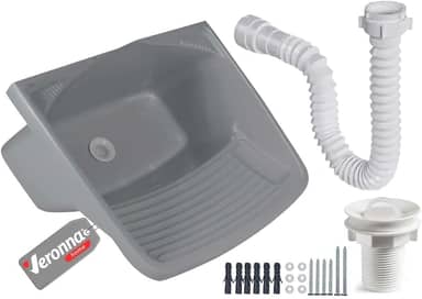 Tanque Plástico Lavar Roupas C/Sifão E Valvula Lavanderia 24l Veronna Cor Cinza Claro