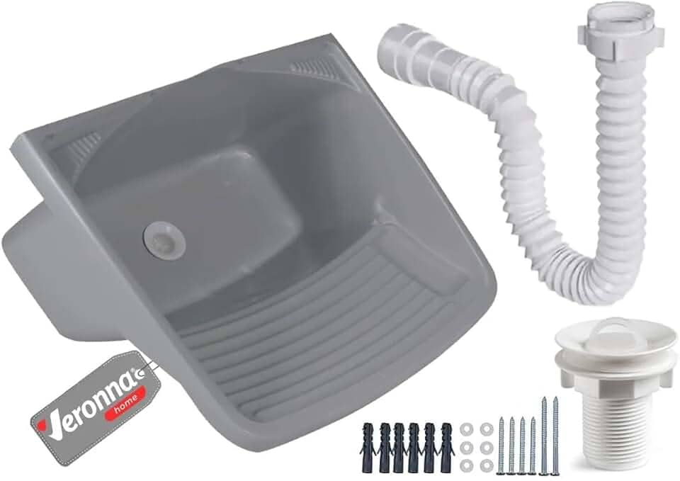 Tanque Plástico Lavar Roupas C/Sifão E Valvula Lavanderia 24l Veronna Cor Cinza Claro