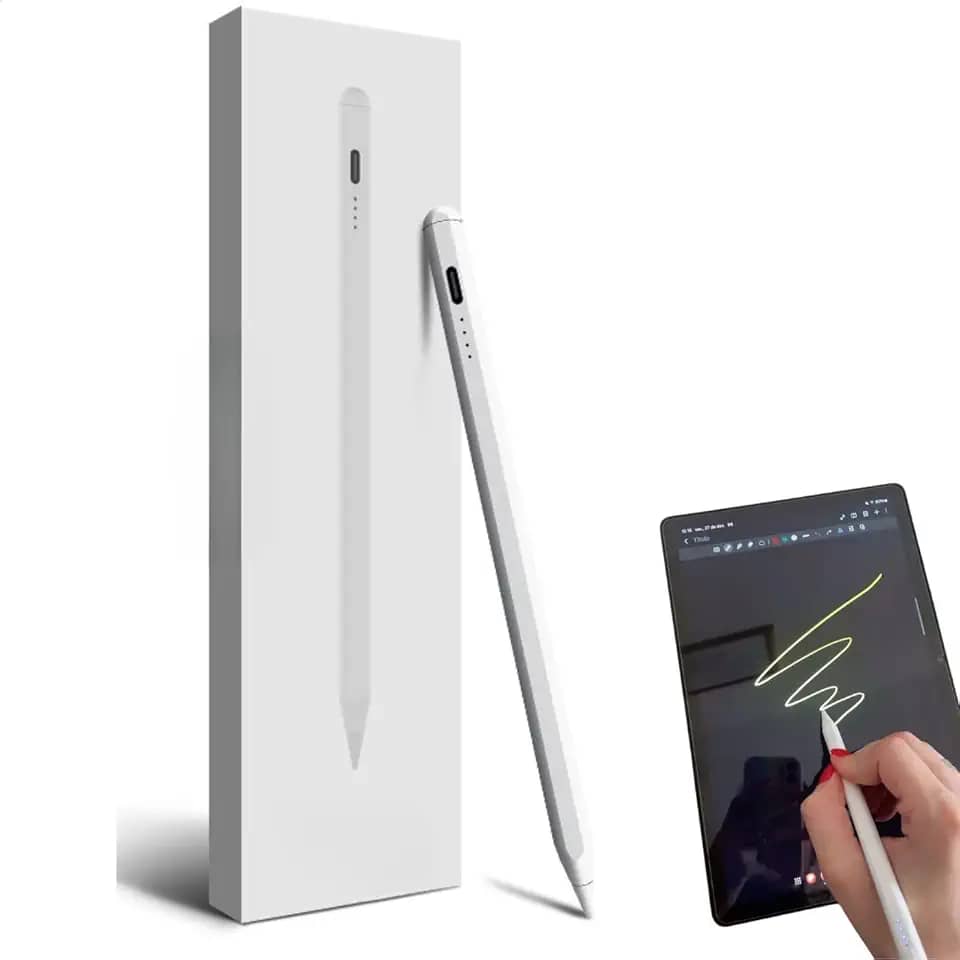 Caneta Touch Stylus Universal Ativa para Celular e Tablet Android iOS Windows – Recarregável, Ponta Fina, Alta Precisão para Desenho, Anotações e Navegação – Sem Bluetooth