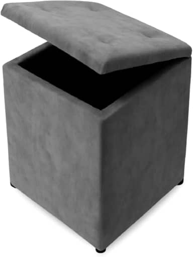 Puff Baú Decoração Guarda Objetos Brinquedos Discreto Assento Quarto Sala Organizador (Cinza Suede)