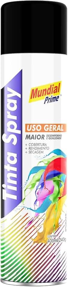 Tinta Spray Uso Geral 400ml, MUNDIAL PRIME, Preto Fosco, AE01000103